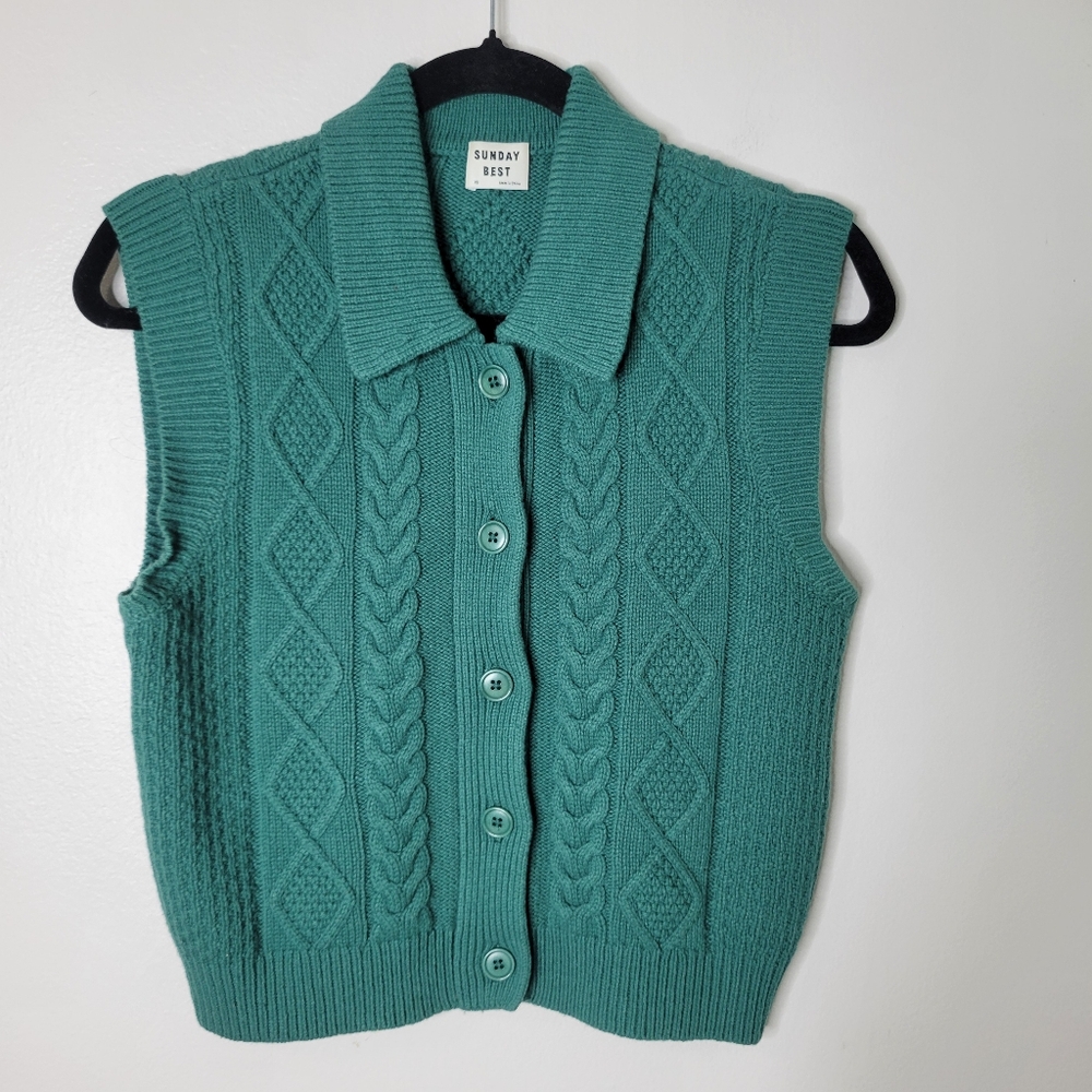 Sunday Best Green Cable Knit Sweater Vest